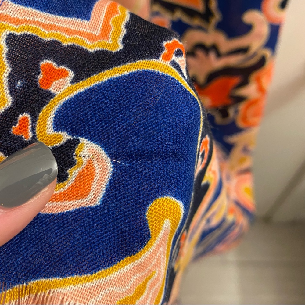 Lands End floral and paisley print scarf bold orange and blue colors - Picture 4 of 5